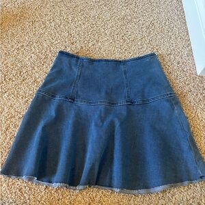 Free People Dark Blue Denim Flared Circle Skirt